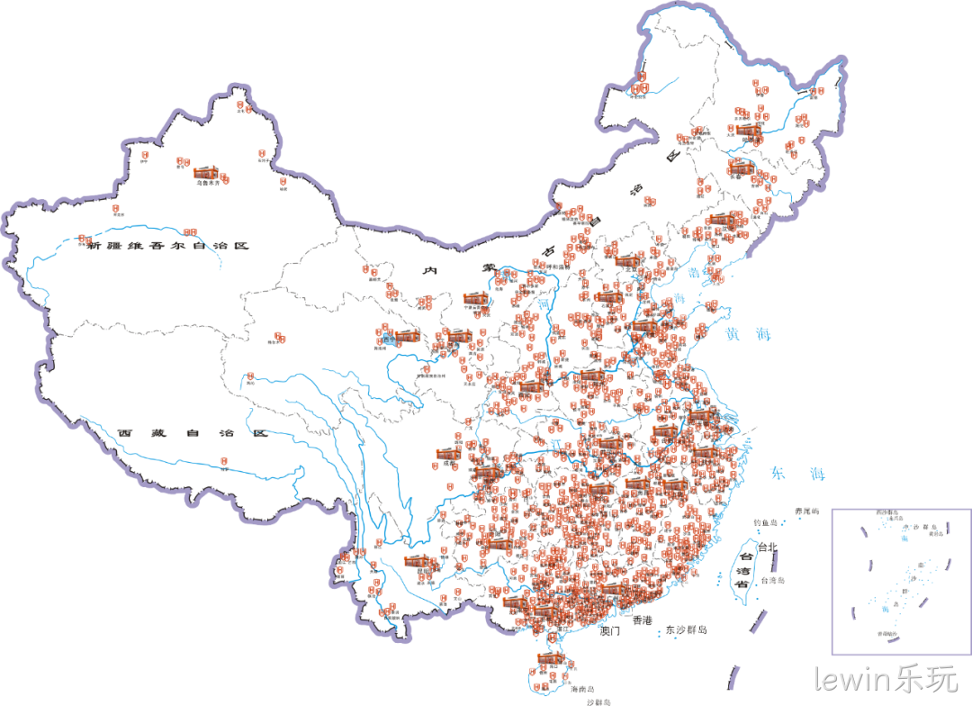 lewin乐玩全国门店及运营中心分布图